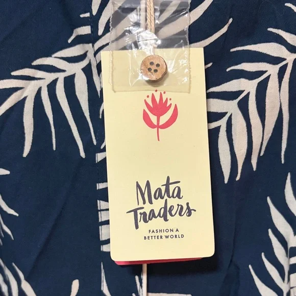 Mata Traders Monterey Navy and Cream Leaf Print Dress Small New - Picture 7 of 7